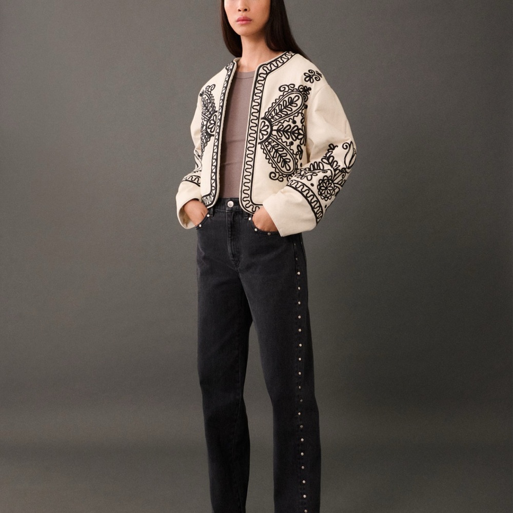 Embroidered Cream and Black Jacket